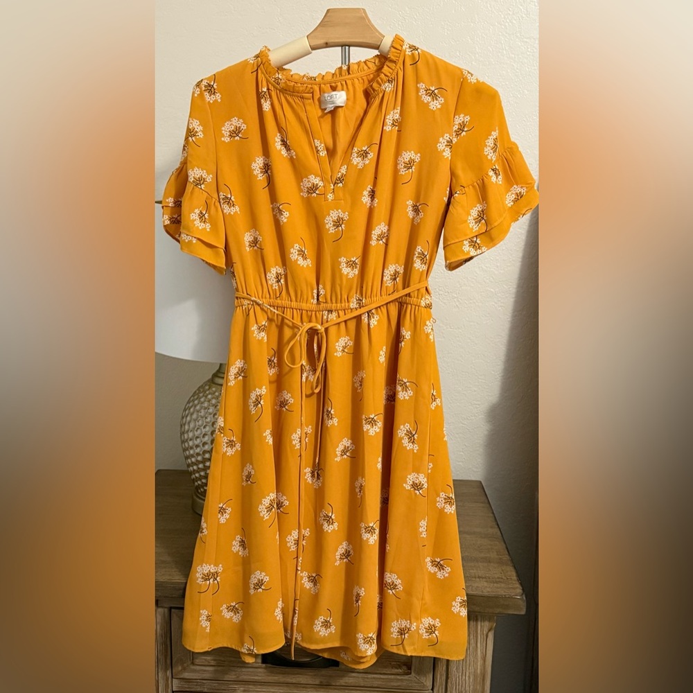 Loft Goldenrod Floral Dress- Size XS Petite